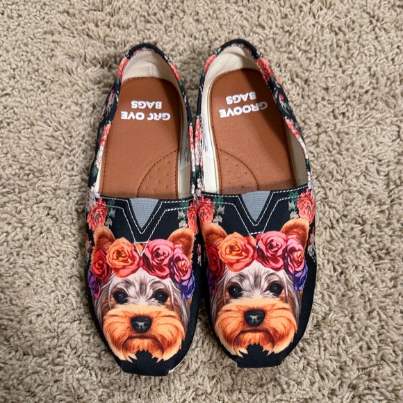 groove Shoes - Groove Bags Custom Kicks Yorkshire Terrier Floral Slip On Canvas Flats